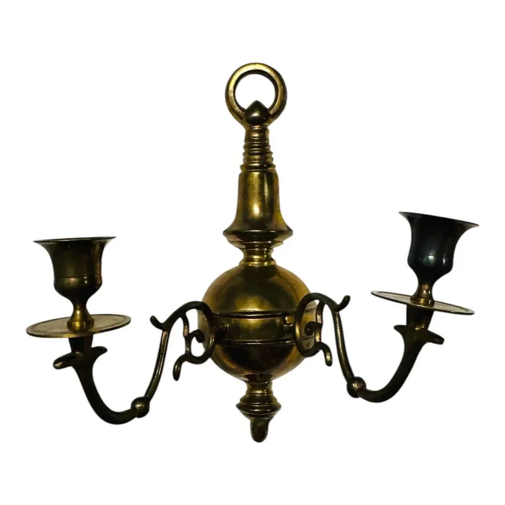 Pair of Vintage Gilt MetalBrass Double Handle Sconces Wall Mount Made in India - Picture 2 of 16